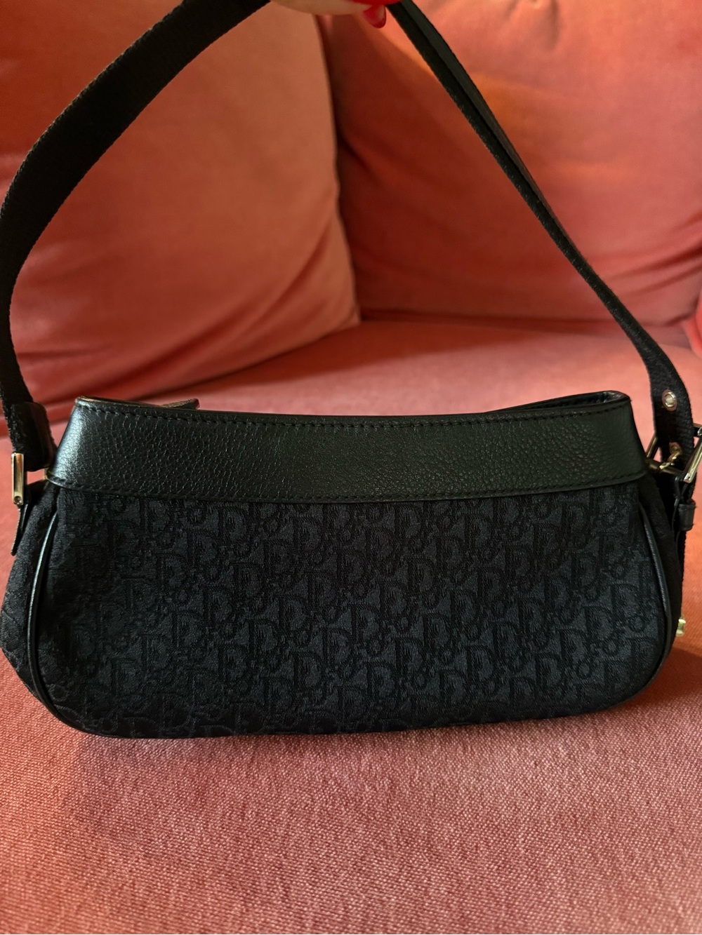 Dior Black Logo Jacquard Mini Shoulder Bag with Gold Plaque - Picture 2 of 5